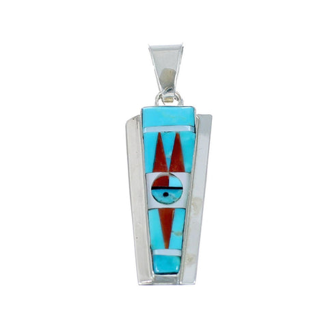 Native American Zuni Multicolor Inlay Sterling Silver Sun Pendant NX11707